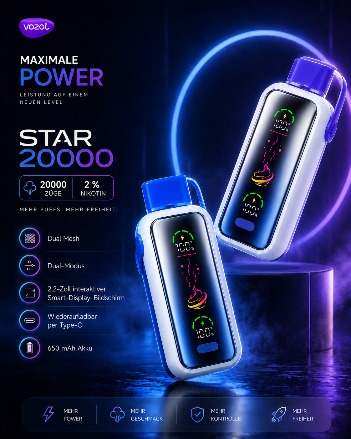 Vozol Star – 20 000 Bouffées – 2 % de Nicotine